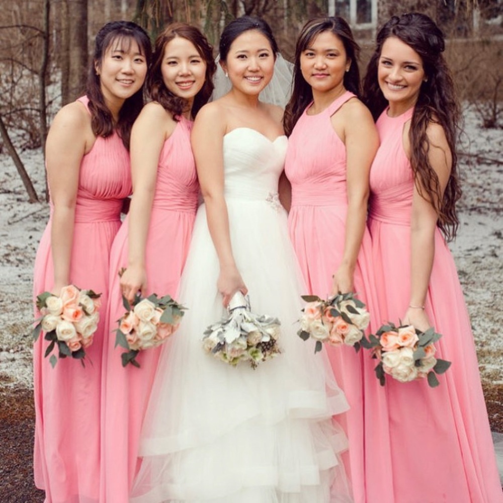 Pink Azazie bridesmaid’s dress